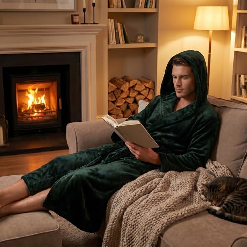Image of U2SKIIN Mens Hooded Robe, Plush Robes for Men Long Fleece Bathrobe