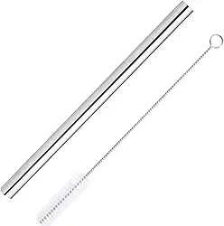 1 Canudo Para Milkshake - Caipirinha - Sucos Reutilizável de Aço Inoxidável, 12mm, Reto, Incluso Escova Higiênica, Fácil de Transportar e Armazenar, Ecológico