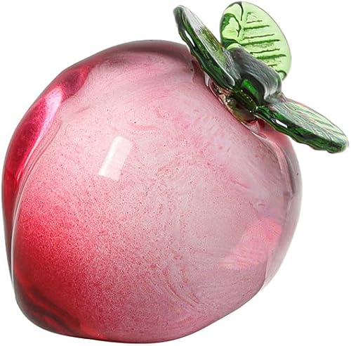 Mellshy Figura de melocotón de cristal, decoración de melocotón, figura de cristal de fruta artificial, adorno en miniatura de melocotón falso,