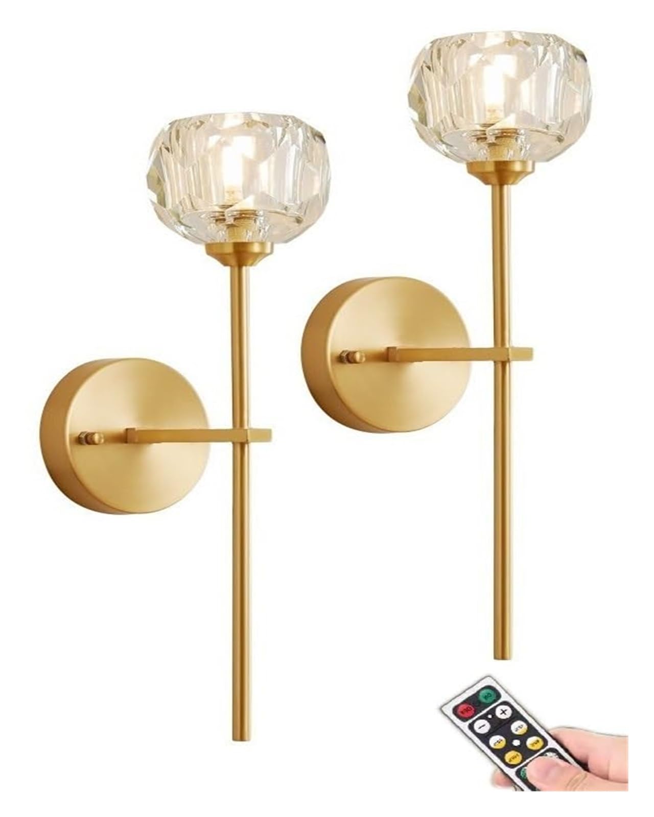 FZQSXAZU Modern d Crystal Wall Lamp Set of 2 - Battery Operated Remote Control USB Recharable Non-Hardwired Clear s Sconces for Bedroom Bathroom Vanity Lighting
