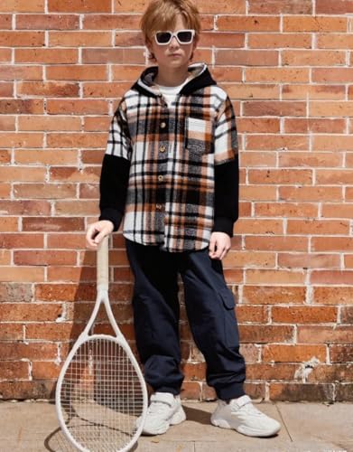 Image of OLMRJKD Toddler Baby Boy Clothes Plaid Long Sleeve Hoodie Sweatshirt + Pants 2pcs Boys Outfit Set