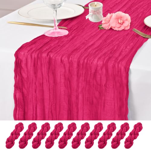 10 Pack Hot Pink Table Runner 17 x 108inch Cheesecloth Table Runner Rustic Boho Gauze Sheer Fabric Cheese Cloth Table Runners for Wedding Party Bridal Baby Shower Birthday Spring Table Decor