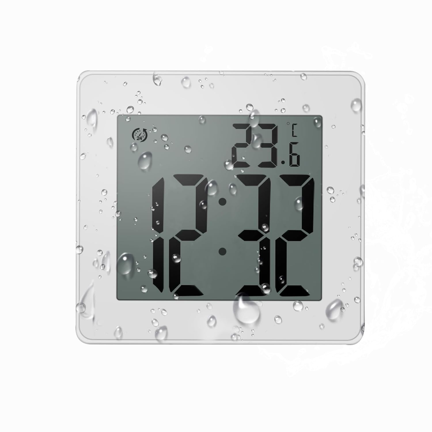 Mstar Home お風呂 時計 LCD大画面時計 24H時間 温度表示 吸盤付き (白)