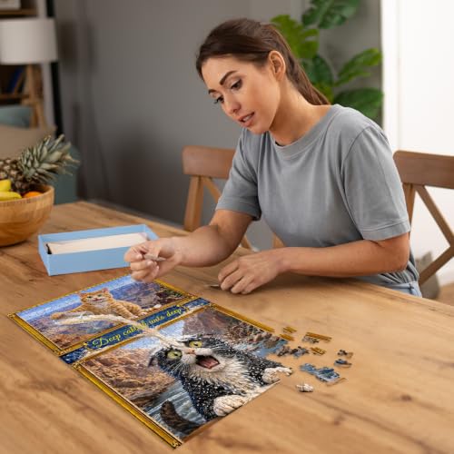 Puzzles para adultos 500 piezas, rompecabezas de ventana con gato - arte de manchas, rompecabezas de gato imposibles para personas mayores y familia, 20.47x14.96 pulgadas, póster 1:1, letras en el reverso miniatura 7