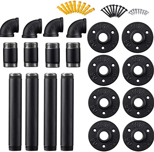 Industrial DIY Pipe Shelf Brackets,Vintage Black Iron Wall Mount Pipe Shelving Bracket, Rustic Home Pipe Shelf, 12 Pack