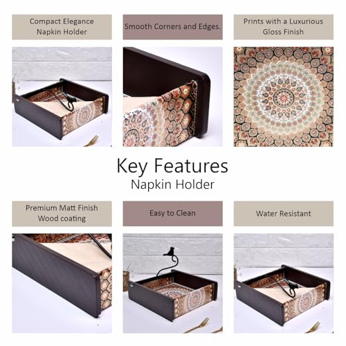 Image of Home Sparkle Napkin Storage - 1 Pack Table Napkin Holder Tray for Indoor & Outdoor Use | Kitchen, Dining, Restaurant & Home Decor (Brown-C6V43)