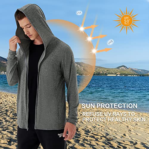 Corna Men's Lightweight Hoodie, Sun Protection Full Zip Hooded Jackets with Thumb Holes3