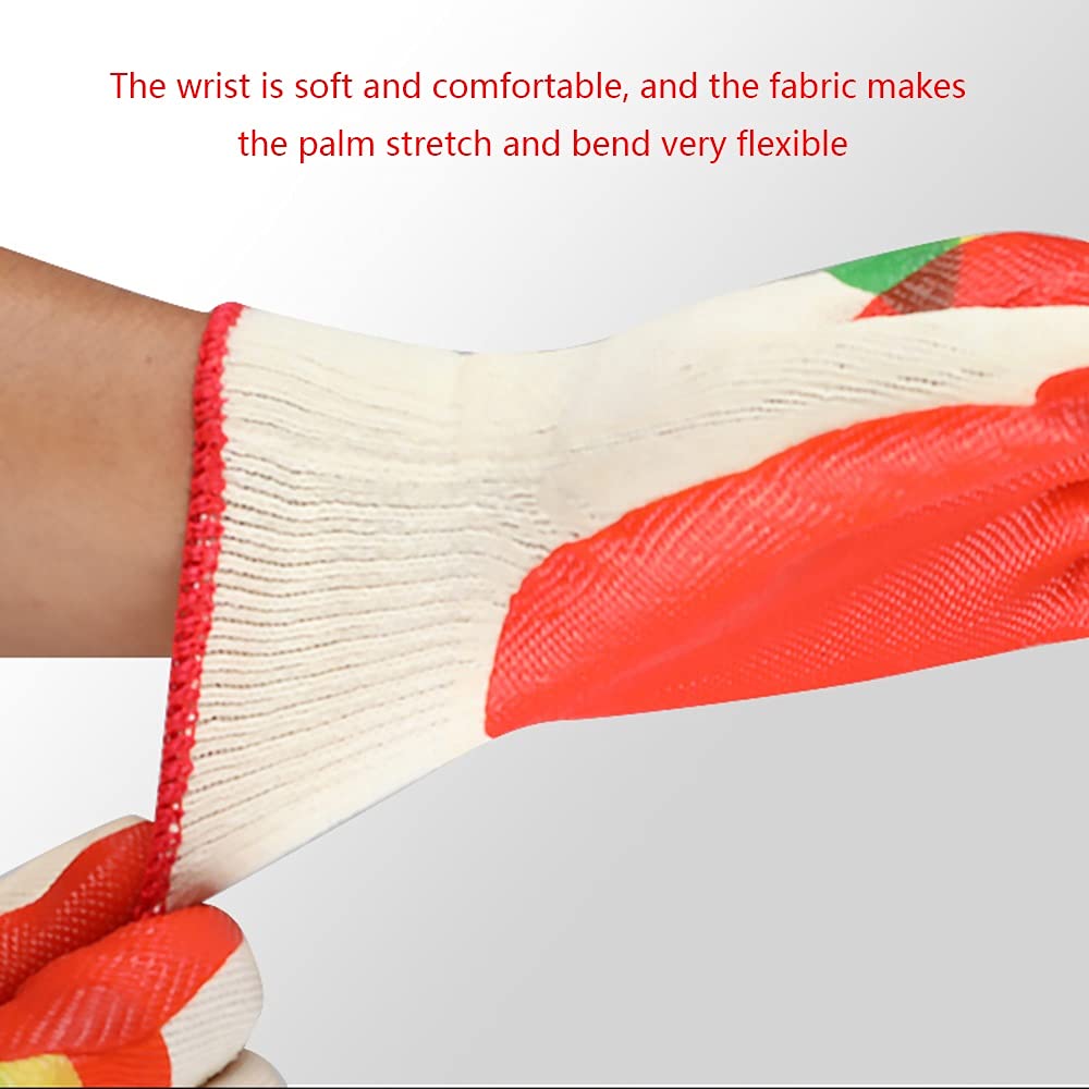 Guantes de jardinería, Guantes de Trabajo, Guantes de Trabajo de Goma, Guantes mecánicos Multiusos ultrafinos, Overoles duraderos Rojos, (12 Pares)