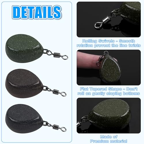 Image of AGOOL Carp Wegihts Fishing Sinkers - Tapered Flat Sinker with Rolling Swivels 2oz Coatd Lifelike Color Carp Fishing Gear Tackle