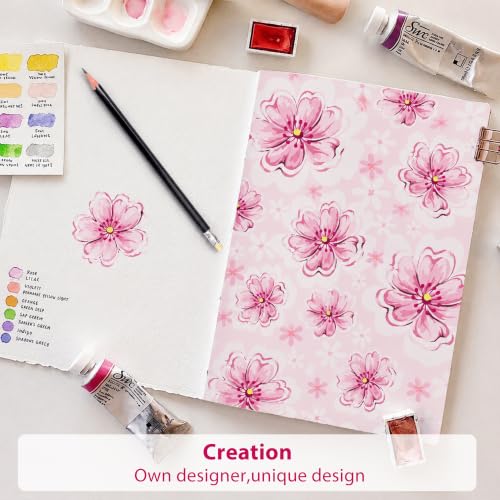 Image of Softan Pink Floral Queen Sheet Set, Cozy Printed Microfiber Bed Fitted Sheets with 15 inch Deep Pocket & Non-Slip Corner Straps, Cherry Blossom Watercolor Flower Patterned Sheets & Pillowcase Set