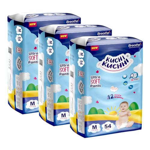 Image of Premium super soft baby diaper with a 3D bubble top and super absorbent core | Added active leak barriers and wetness indicators - M Size, 162 Count