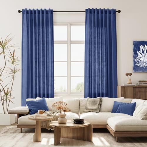 Image of Joywell Linen Curtains 84 Inches Long for Living Room Classic Blue