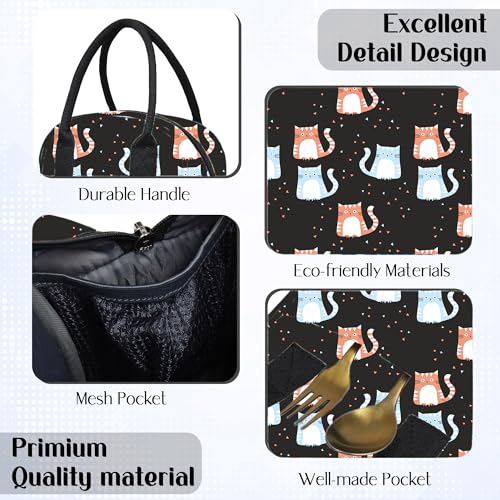 Image of Textile Fabric Lunch Bag Office Tiffin Bags for Men Women | Insulated Hot /Cold Travel Lunch Bag | for Lunch Tiffin Box & Bottle | for Office, School (Cat Print Black), 5 L, 5 Liter