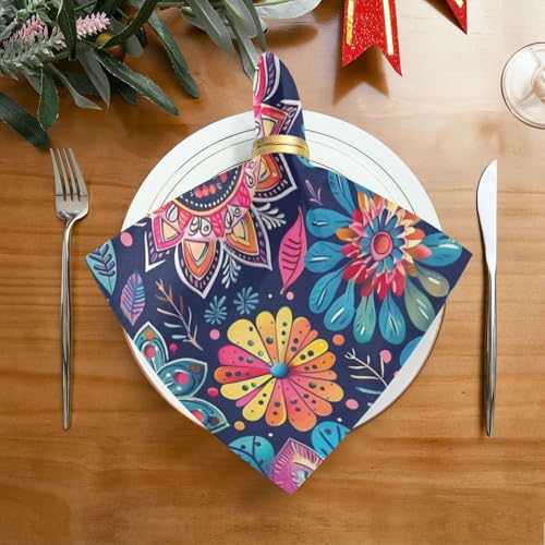 Servilletas de Tela Boho Multicolor Mandala Floral Pack 6 miniatura 3