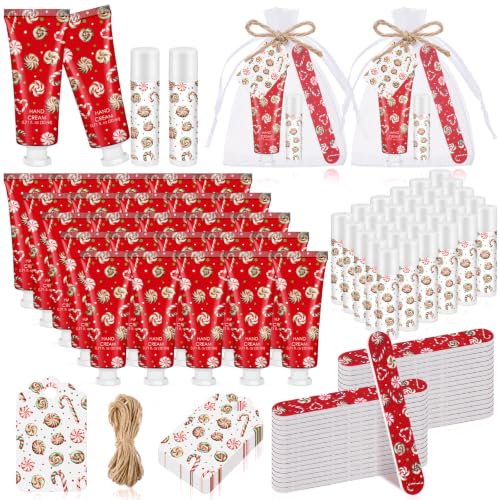 Leelosp 24 Sets Christmas Peppermint Hand Cream Lip Balm Gifts Bulk, Candy