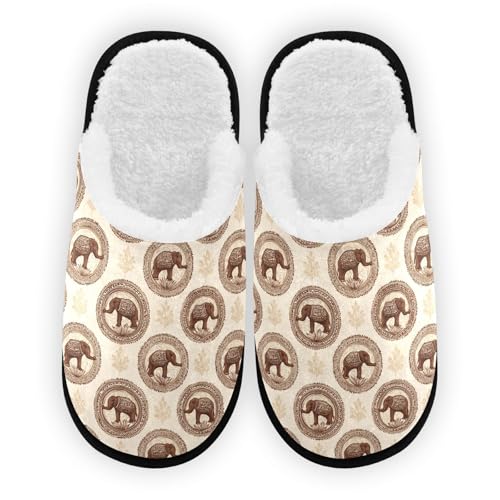 Brown Cartoon Mandala Elephant Slippers For Women Men Soft Memory Foam Non-Slip Animal Winter Indoor House Shoes Travel Slipper