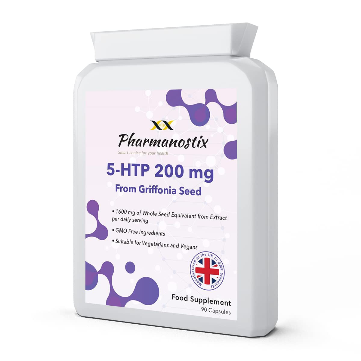 5-HTP Supplement 200mg Per Serving - 90 Capsules -High Strength Amino Acid 5 Hydroxytryptophan from 1600mg Griffonia Seed Extract- UK made
