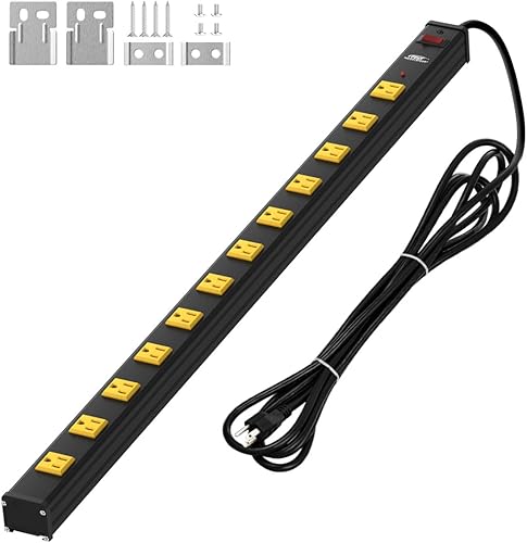 CRST Regleta Protectora contra Sobretensiones de Servicio Pesado con Espaciado Amplio de 12 Tomas Cable de Extensión de 15 Pies de Largo con