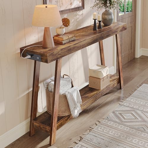 Huuger Console Table with Charging Station, USB-C Port, 2 Tiers E...