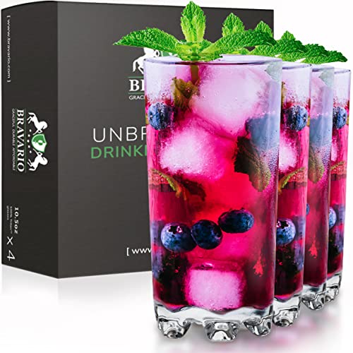 Bravario Unbreakable Plastic Drinking Glasses 11 Oz | Dishwasher Safe Shatterproof 100% Tritan Water Tumblers | Bpa Free Reusable Outdoor Highball Drinkware | Set Of 4 #TOP23