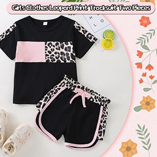 Image of FOCUTEBB Toddler Girl Clothes Baby Leopard T-Shirt Shorts Summer Set 18M-8Y