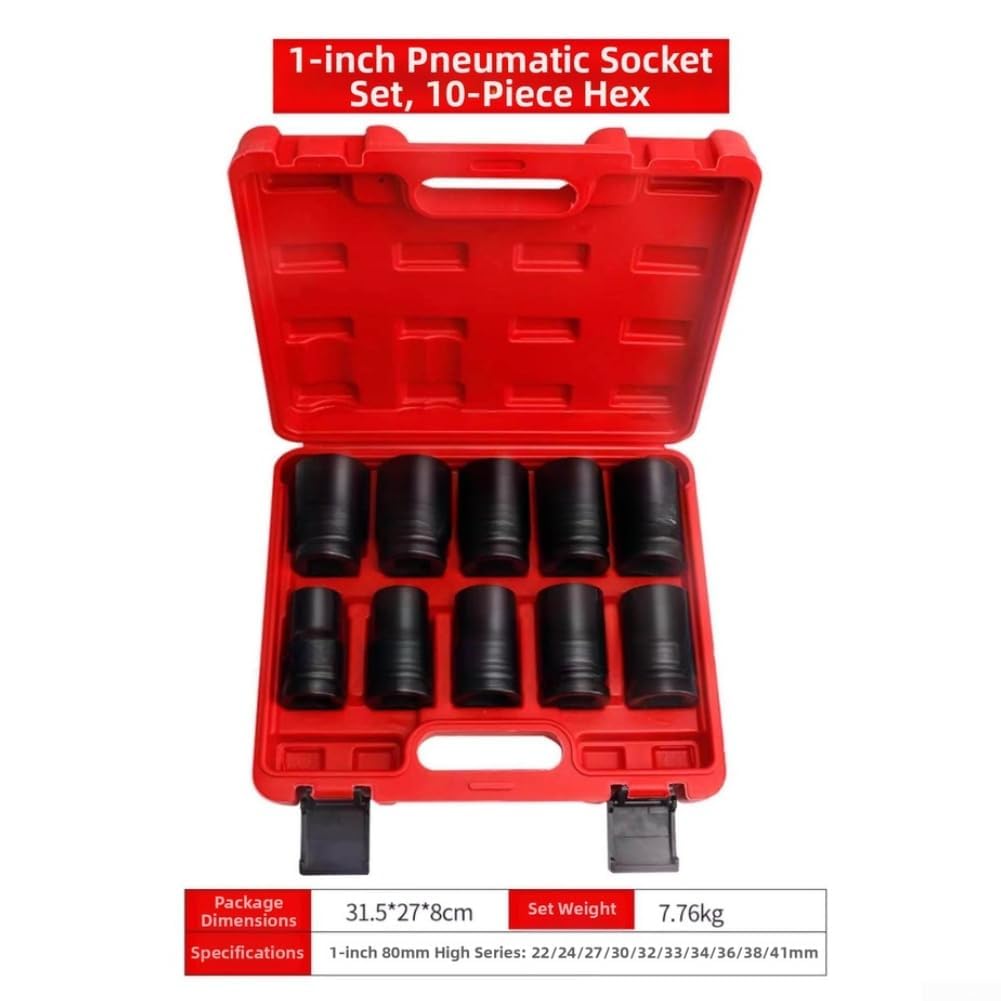Douille à choc de 2,5 cm avec construction en alliage d'acier chromé pour réparation automobile et industrielle, y compris les tailles de 19 mm à 41 mm dans un étui de rangement rouge pour