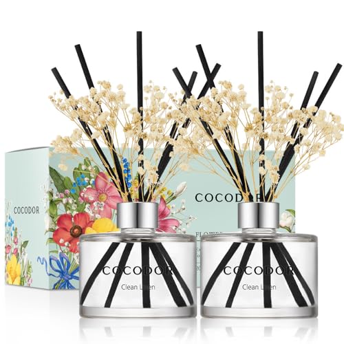 Image of COCODOR Preserved Real Flower Reed Diffuser /Clean Linen / 6.7oz(200ml) / 2 Pack /Reed Diffuser Set, Oil Diffuser & Reed Diffuser Sticks, Home Decor & Office Decor, Fragrance and Gifts