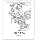 San Diego Map Poster San Diego Map Print City Map Posters Modern Map Art California Map Art California Map Wall Art Black and White Minimalist Art Scandinavian Poster 8x10