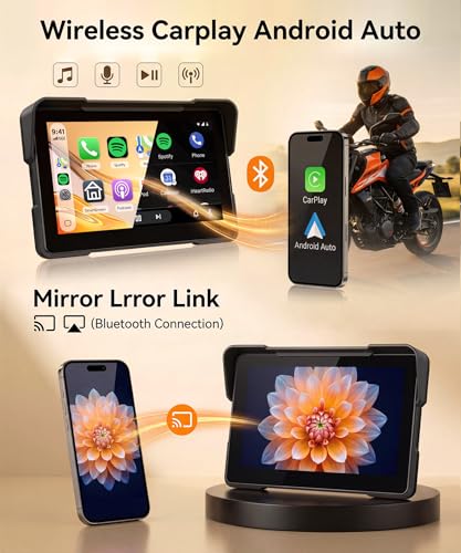 Image of 7 inch Motorcycle Wireless CarPlay GPS Navigation System, Android Auto Portable CarPlay Screen for Motorcycle, Dual Bluetooth Car Play Moto, Si-ri, Goo-gle Assistant, EQ, IP67 Waterproof Moto Screen