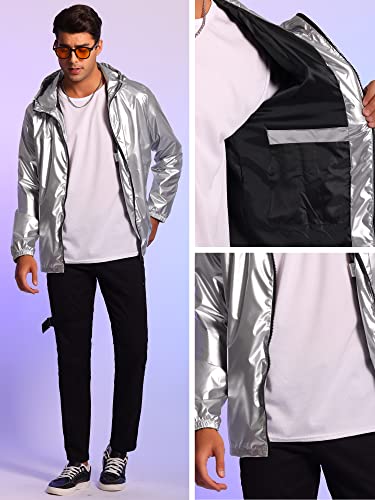 Lars Amadeus Holographic Jacket for Men's Lightweight Long Sleeves Metallic Shiny Hoodie Coat4