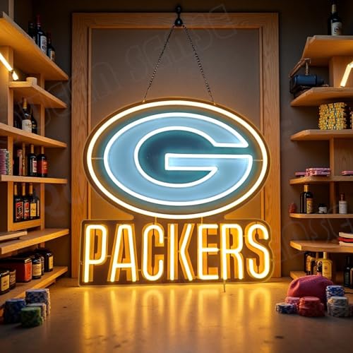 Queen Sense 16x16 Go Green Bays Packers LED Neon Sign for Wall Decor USB Powered Dimmable Neon Light BH1094