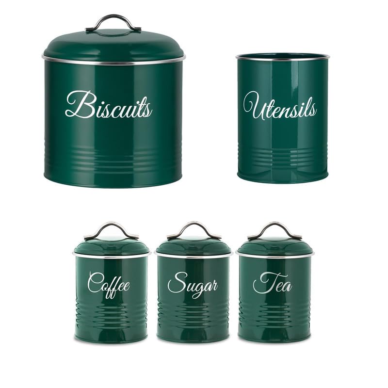 Innoteck Essentials Round Biscuit Tin Cream - Decorative Kitchen Food Storage - Easy to Open Canister - Airtight Lids and Handle - Storage Tin for Your Biscuit, Cookies and Other Sweet Treats