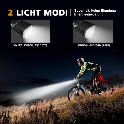 Owleye Fahrradlicht Set LED - StVZO Zugelassen Fahrradlampe 50 LUX - Wasserdicht Fahrradlichter IPX...