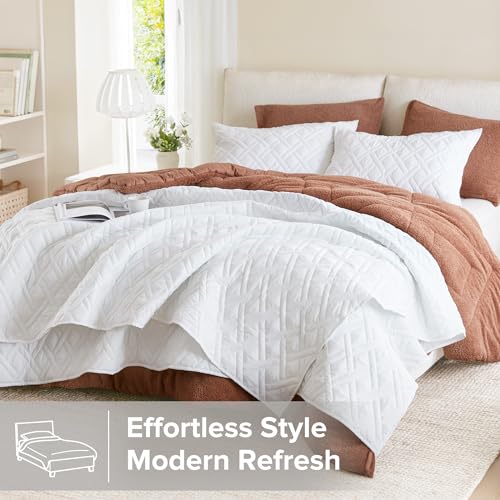 Comfort Spaces Queen Quilt Set Modern Reversible Diamond Coverlet Queen Bedding Set Cozy Quilted Winter Layer, All Season Lightweight Soft Queen Size Quilt, Kienna, Full/Queen White Diamond 3 Piece