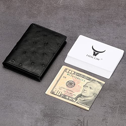 Image of HISCOW Full Grain Leather Business Card Holder Case | Minimalist EDC wallet, gusset holds 25 cards, ID window, fits folded bills, bifold profile, premium gifts for men & women