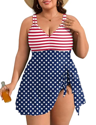 Image of Charmo Plus Size Swimsuit for Women Swim Dress Scalloped One Piece Tummy Control Bathing Suit Ruched Swim Suits 2026