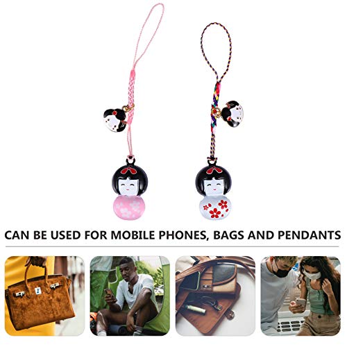 ULTECHNOVO 2 Unidades de Pingente de Boneca Japonesa Chaveiro Sino Chaveiro Bolsa Chaveiro Bolsa Tel