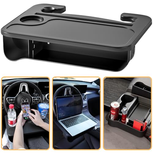 Multifuktionale Auto Tisch Lenkrad Tisch | Schreibtisch Tablett | Laptop Halterung | Autositz Lückenfüller Organizer Mit Getränkehalter | Aufbewahrungsbox Auto Vordersitz für Ikw Kfz Pkw Fahrer