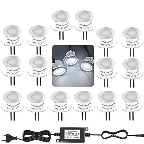Bojim Recessed LED Deck Lights Kit, 4000K Natural White 12V Low Voltage Waterproof IP67, In Ground Lighting for Pool Stair, Step, Bathroom, Garden, Patio and Landscape, Indoor and Outdoor (Pack of 16)