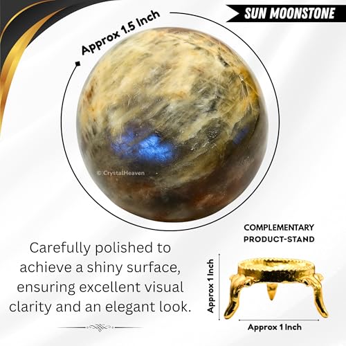 Image of Certified Sun Moonstone Crystal Ball for Meditation - Premium Crystal Vastu Items for Home and Feng Shui Items for Good Luck - Ideal for Pooja Supplies and Spiritual Practices (1.5 inch Inch)