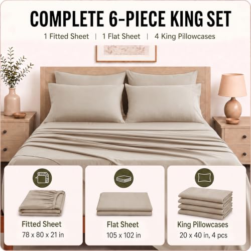 Image of CozyLux 6-Piece King Size Sheet Set, Fits 18-21 Inch Mattresses, Oeko-TEX