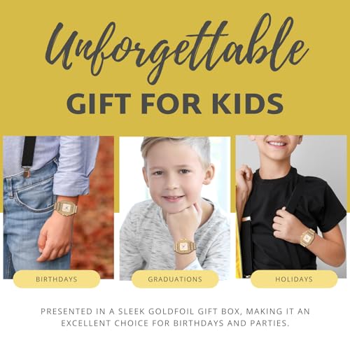 Image of Halukakah Diamonds Watch Iced Out for Boy Teens Kids - 18K Real Gold /Platinum Plated,Arabic Numerals Square Dial,Japanese Quartz - 7.3 inch Length - Optional with Cuban Link Chain - for Birthday,Parties