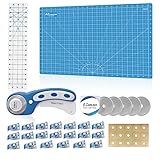 Rotary Cutter Set Blue - Quilting Kit incl. 45mm Fabric Cutter, 5 Replacement Blades, A2 Cutting...