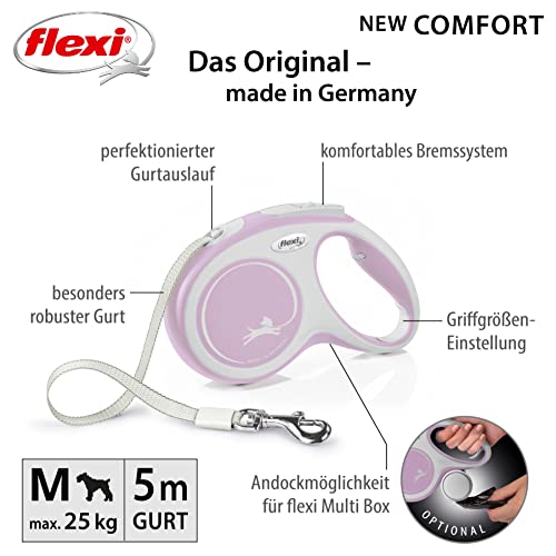 flexi® Comfort M Gurt 5 m rosa, Roll-Leine für Hunde bis 25 kg