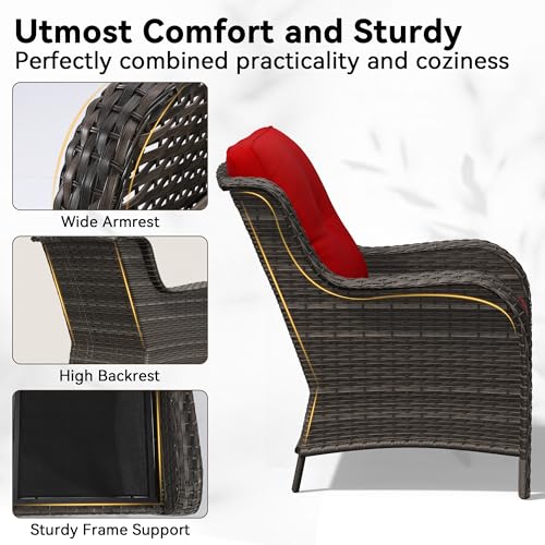 Image of 4-Piece Outdoor Couch Set, Includes Wicker Patio Sofa with Thickened Olefin Cushions, High Back and Deep Seating, Hand-Woven PE Rattan and 2 Ottomans, 1 Coffee Table for Porch, Deck