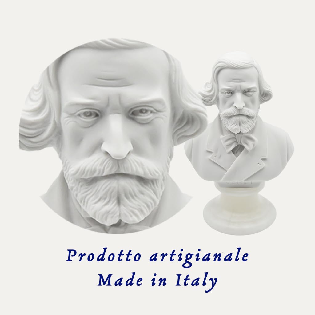 GINGERSHOPONLINE Busto in Polvere di Alabastro di Giuseppe Verdi, altezza 15 cm, Statua Decorativa con Base in Alabastro, Artigianato made in Italy