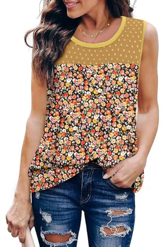 KISSMODA Womens Flora Print Tank Tops Ribbed Summer Shirt Sleeveless Summer Casual Women Blouses(S-3XL)