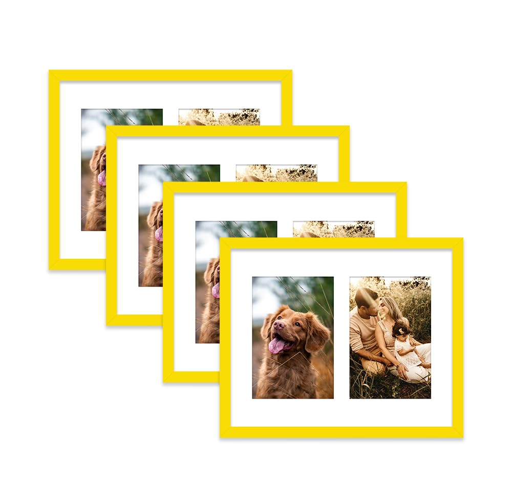 Yellow Multi Photo Frame - Holds 2 x 6x4 Pictures, Family Collage Picture Frame for Wall Display, 10x8 Frame size, Set of 4