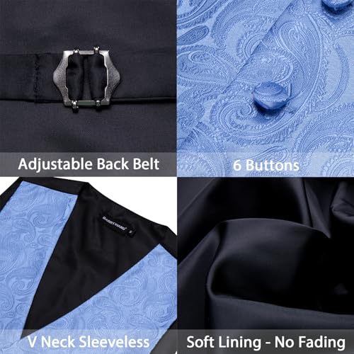 Image of Barry.Wang Men's Suit Vest Tie Bowtie Set Formal Silk Paisley Waistcoat Hanky Cufflinks Lapel Pin Set Wedding Party 7PCS