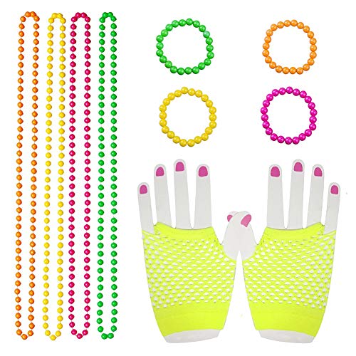 80s Women Costume Accessories Set Acrylic Neon Bead...